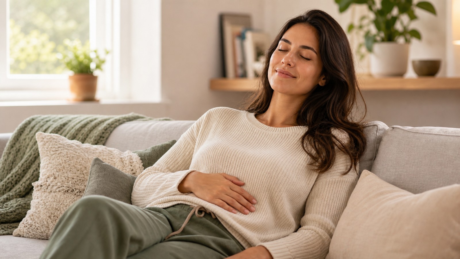 A relaxed person resting comfortably after a meal