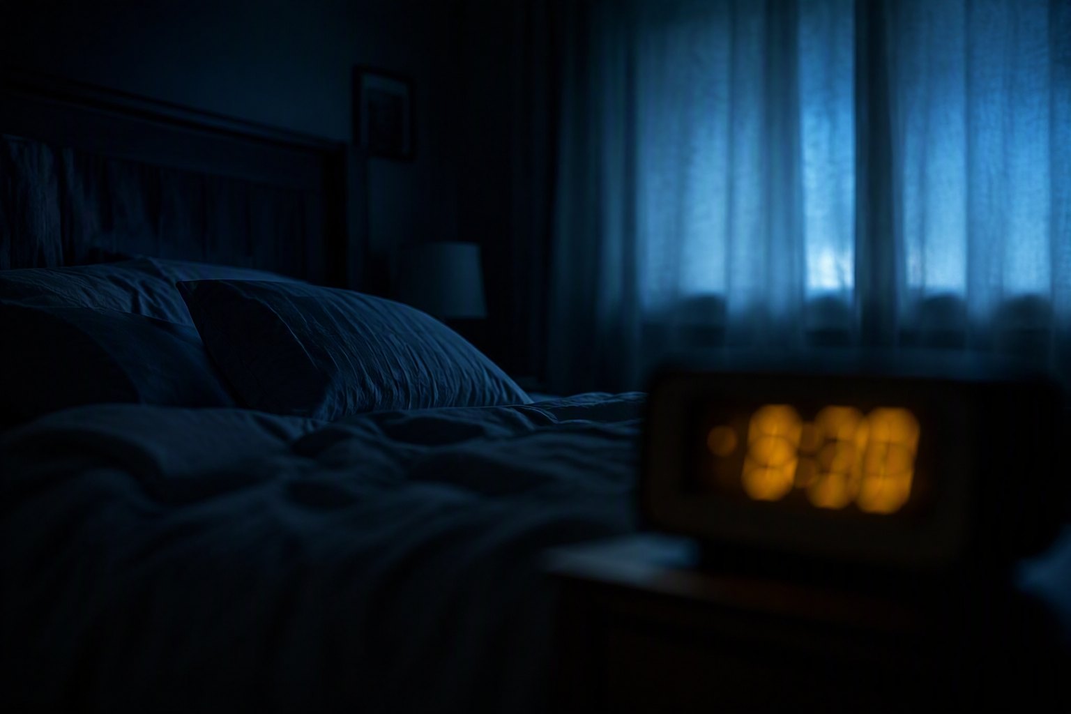 A dark bedroom in the early morning hours